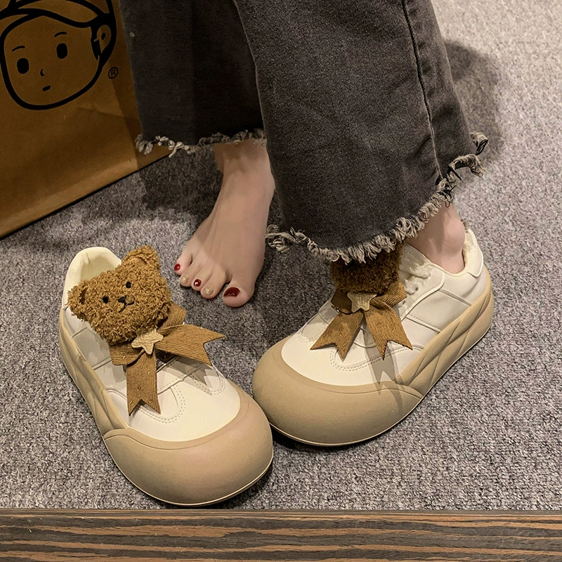 2024 новая корейская версия ретро цвета Mori милые медвежьи кексы с толстой подошвы модные кроссовки