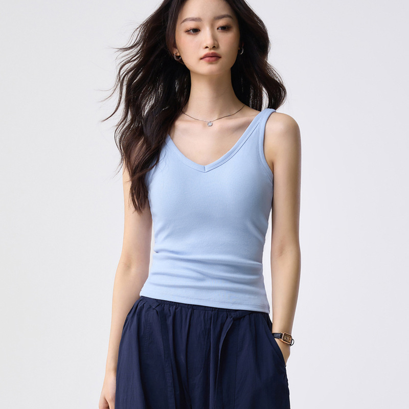 260g Eco-Silk V-Neck Camisole with Built-In Bra Pads, Women's Summer New Slim-Fit Sleeveless Versatile Top
