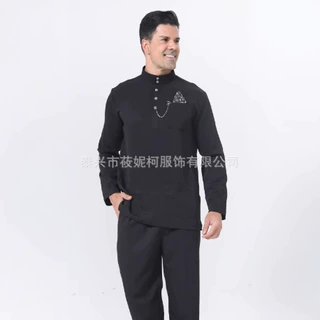 2025高定时尚男装纯色套装马来服跨境亚马逊