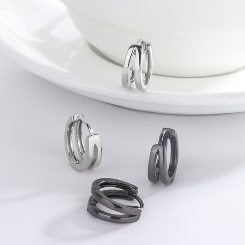 S925 sterling silver double-layer earrings, fashionable, cool and handsome style, unisex round earrings, pierced earrings, no need to remove earrings