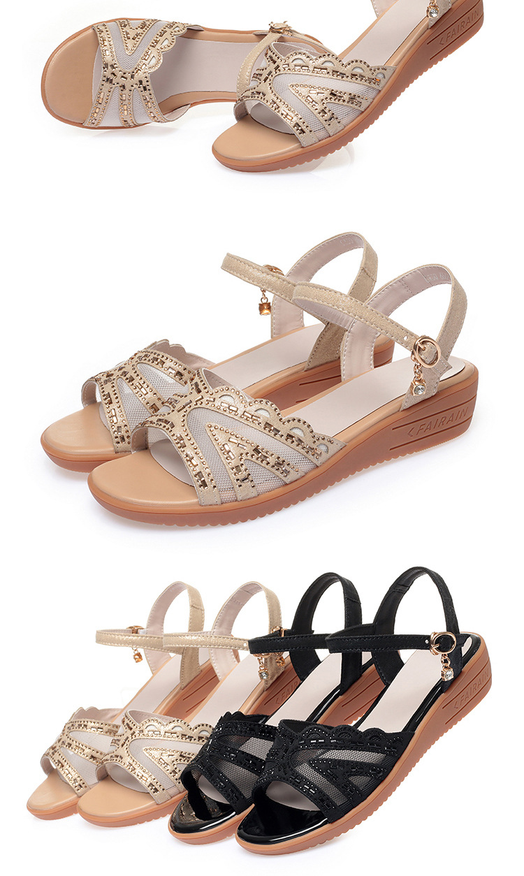 Sandal đế xuồng nữ da thật mùa hè, đế mềm êm chân, size lớn — đen chi tiết 17