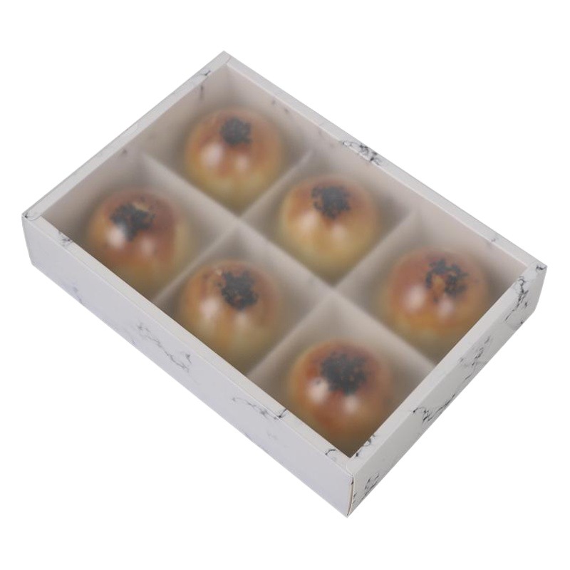 Marbling caja de pastel de luna de mediados de otoño 2/4/6 yema de huevo caja de embalaje crujiente esmerilado transparente nieve Meinoang caja de embalaje