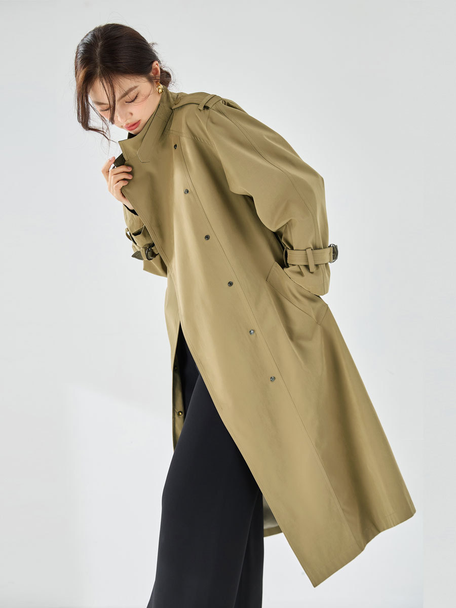 25 Autumn New Handsome Stand Collar Smooth and Not Easy to Wrinkle Velvet Feeling Leather Commuting Casual Mid-Length Windbreaker Jacket 23066