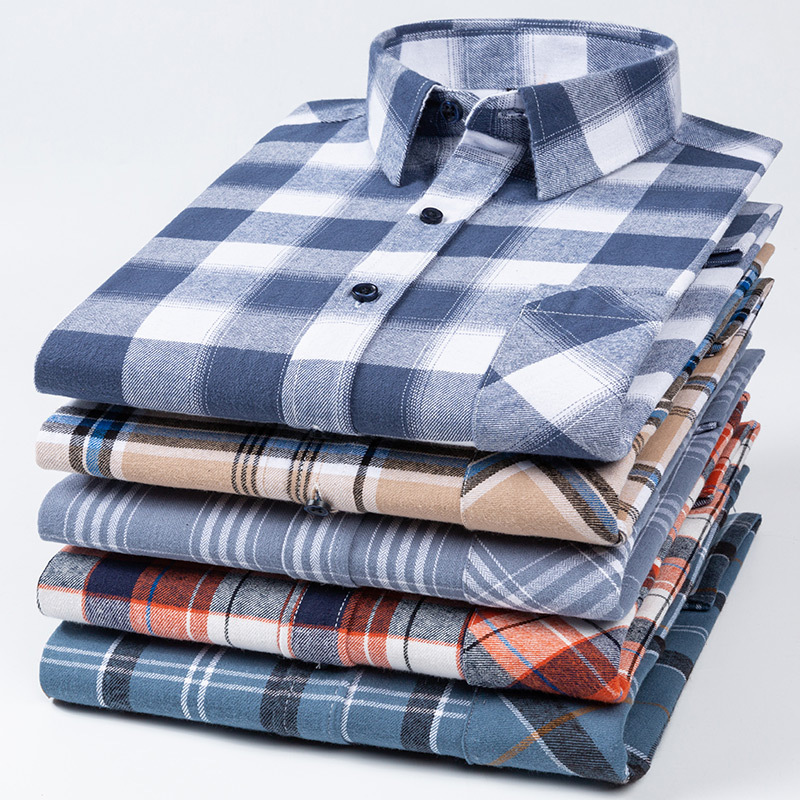 2024 nuevo Algodón puro cepillado camisa de manga larga a cuadros de los hombres de estilo coreano transpirable camisa de moda casual en stock ropa de hombre