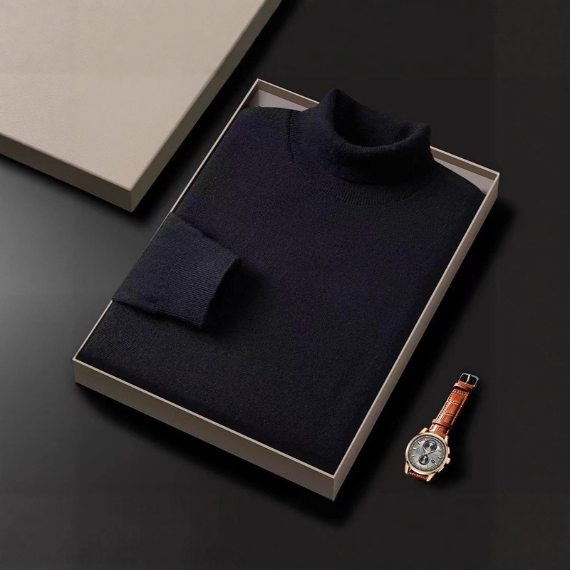Autumn and Winter New High Collar Pure Color Thickeneded Loose Knitwear Men's Business Men's Knitwear Polo Knitwear