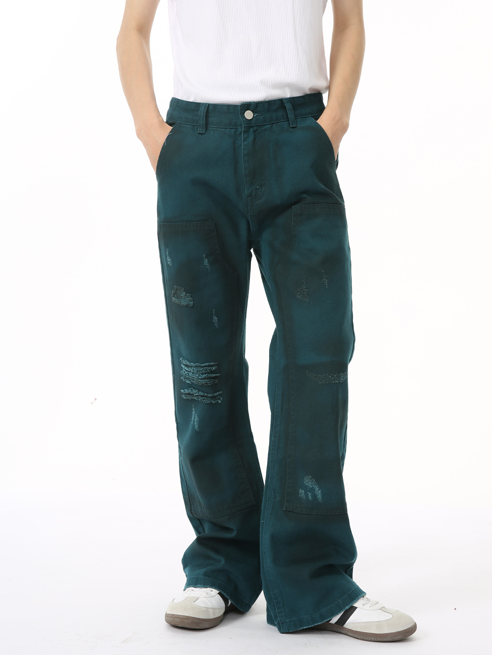 MTLCLOTHES Hombres| Personalidad americana sucia viento sucio color de limpieza hacer viejos agujeros de algodón jeans tendencia