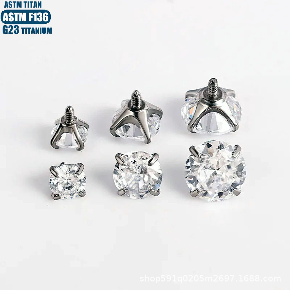 0.9mm F136 Titanium Pointed Cone Ball Zircon Head External Thread Eyebrow Barbell Replacement Part detail image 13