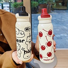 新型高颜値保温カップアニメ学生二重飲ストローカップ携帯316ステンレスカッププレゼント卸売り