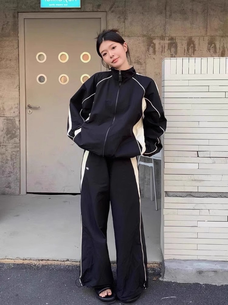 美式炸街运动服套装男女秋新款港风宽松速干冲锋衣外套时尚两件套