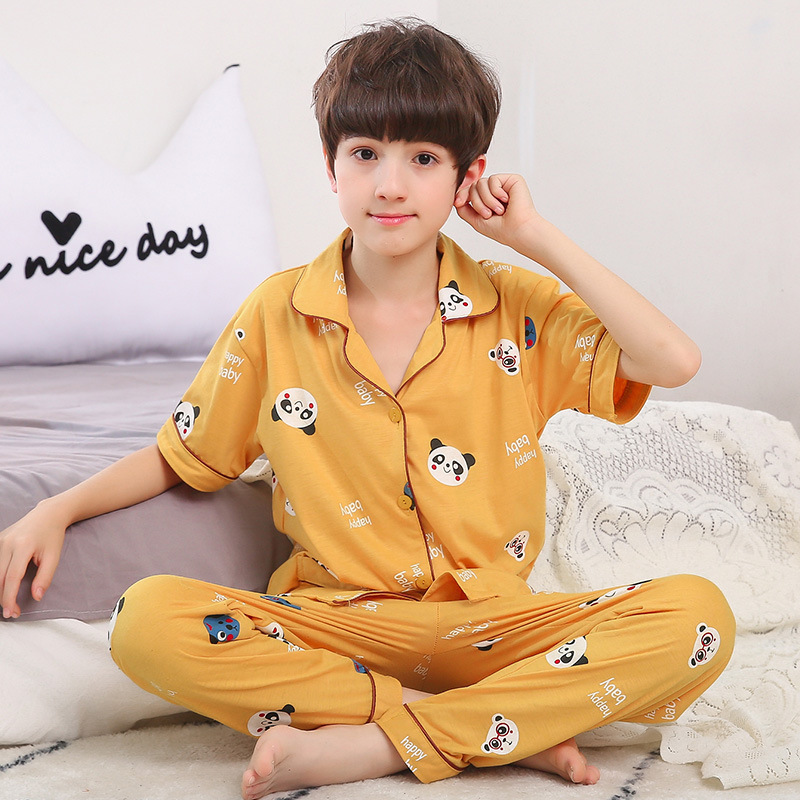 Autumn and Winter Knitted Children's Cotton Pajamas Cardigan Set for Boys, Middle and Large Children, Thickened and Warm Cartoon Home Clothes Wholesale