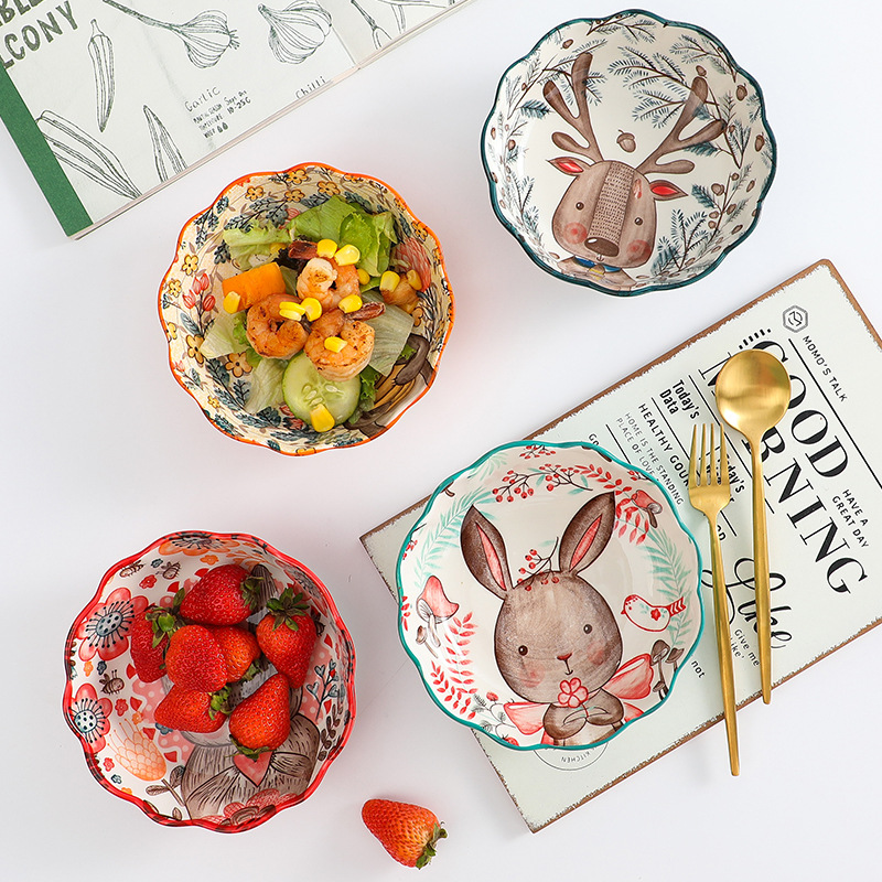 Internet celebridad freidora de aire tazón especial de dibujos animados animal de cerámica ensalada de frutas tazón lindo postre tazón de comer tazón