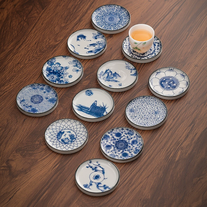 Retro blue and white ceramic tea set, tea cup with accessories