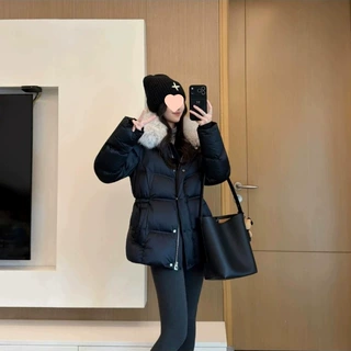 欧货大毛领翻领收腰显瘦气质加厚保暖防寒小个子棉服外套女设计感