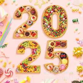 跨境木质数字托盘节日派对自由组合水果零食糖果盘生日派对蛋糕盘