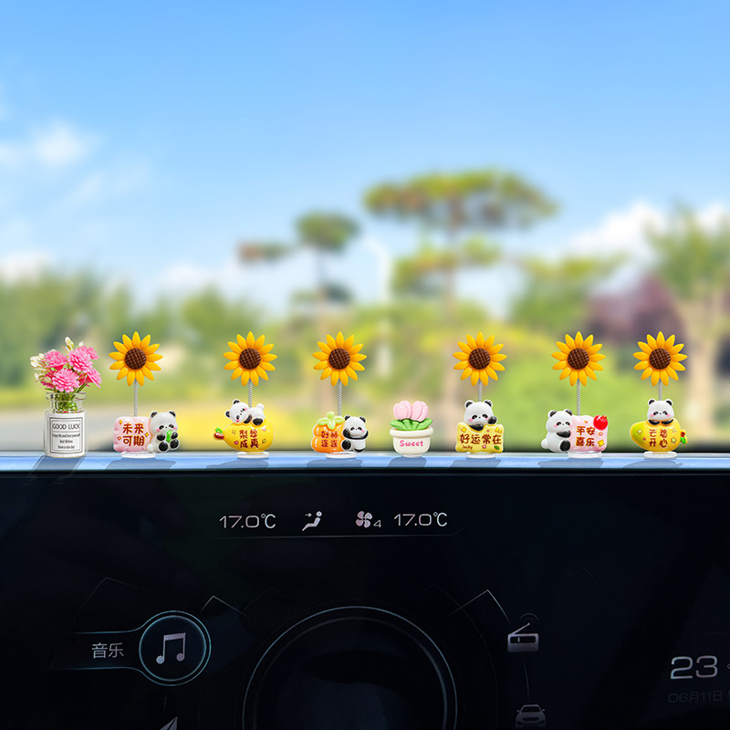 一気に優勝祝福パンダひまわり車の装飾品電気自動車のインテリアアクセサリーオフィスワークステーション減圧装飾|undefined