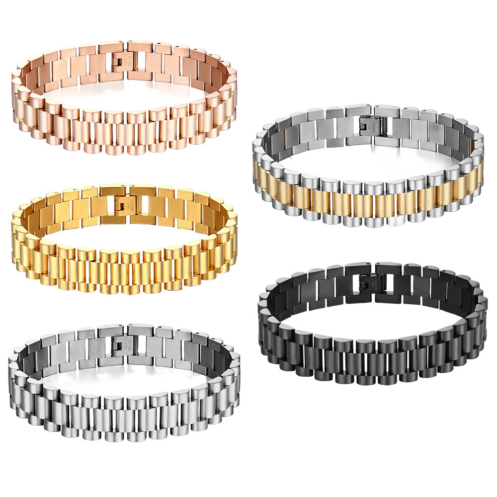 Cross-Border Hot Selling Gold-Plated Stainless Steel Watch Strap Bracelet Couple Fashion Multi-Size Adjustable Men's Business Watch Chain
