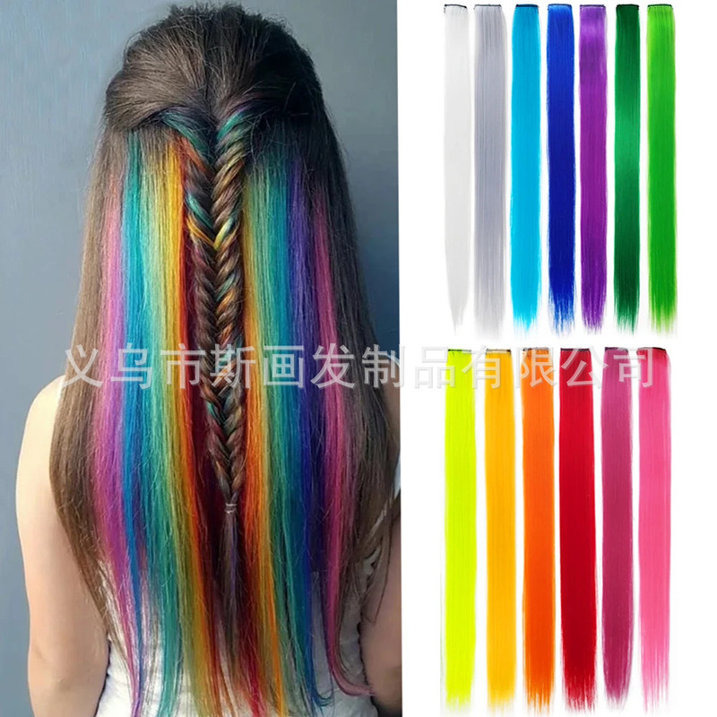 Colorful Seamless Wigs, Women's Straight Hair Pieces, Colorfuled Hair Pieces, High Temperature Silk Hair Extensions, Artificial Hair Manufacturers in Stock
