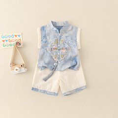 寶寶漢服套裝嬰兒夏季男童中國風夏裝女童薄款新中式無袖短褲夏款