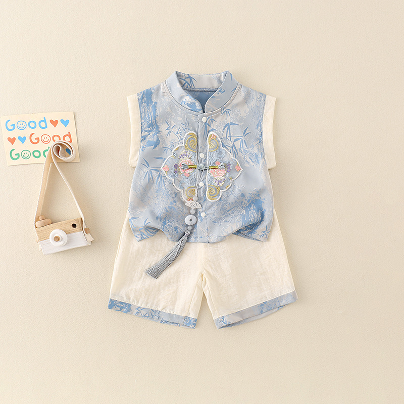Baby Hanfu suit Baby Summer Boys' Chinese Style Summer Dress Girls' Thin New Chinese Style Sleeveless Shorts Summer