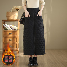 冬季棉裙半身裙高腰大码加长挡风保暖羽绒棉裙A字加厚加长拉链裙