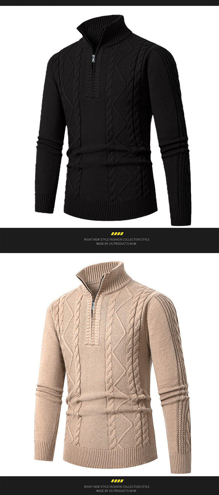 Men's Slim-Fit Knit Sweater – Korean-Inspired Layering Piece (Brown/Dark Gray/Black/Khaki, M-3XL)_viptrois.com