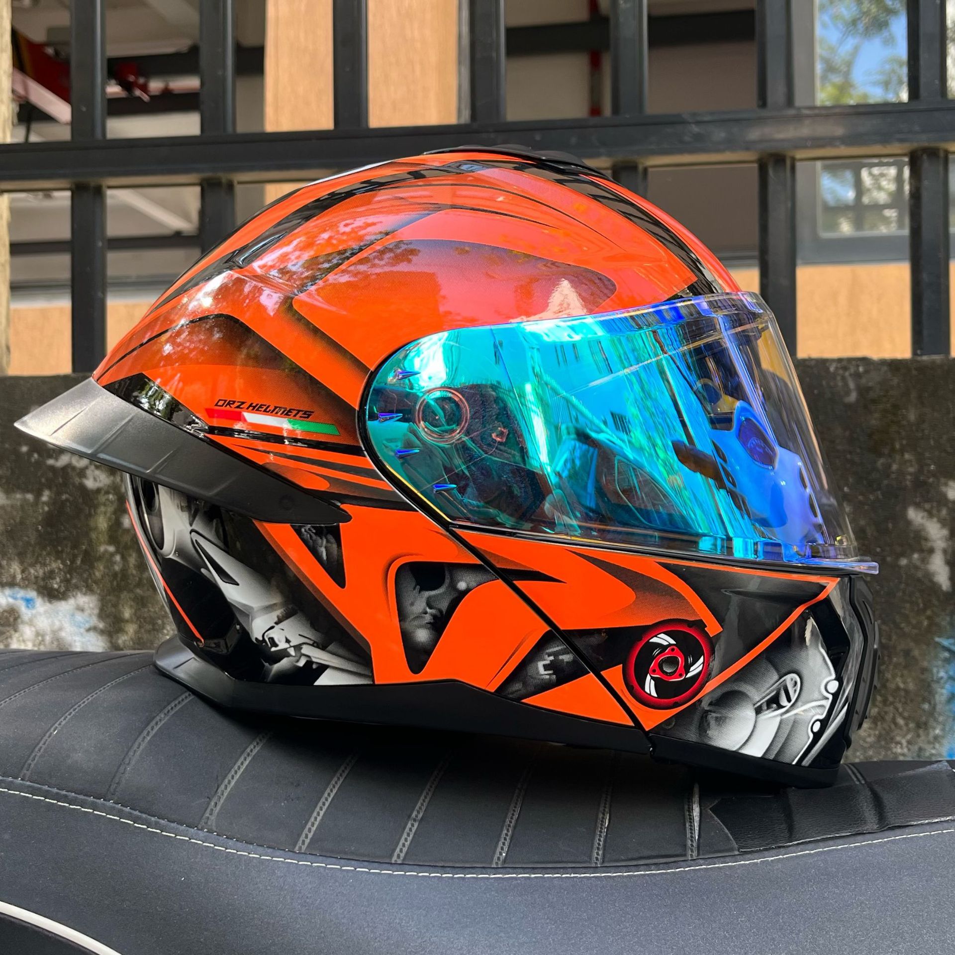 Casco de Motocicleta Orz con Certificación DOT para Hombre y Mujer, Casco Abierto con Visera Doble, Spoiler de Invierno, Cobertura Media, Azul para Todas las Estaciones.