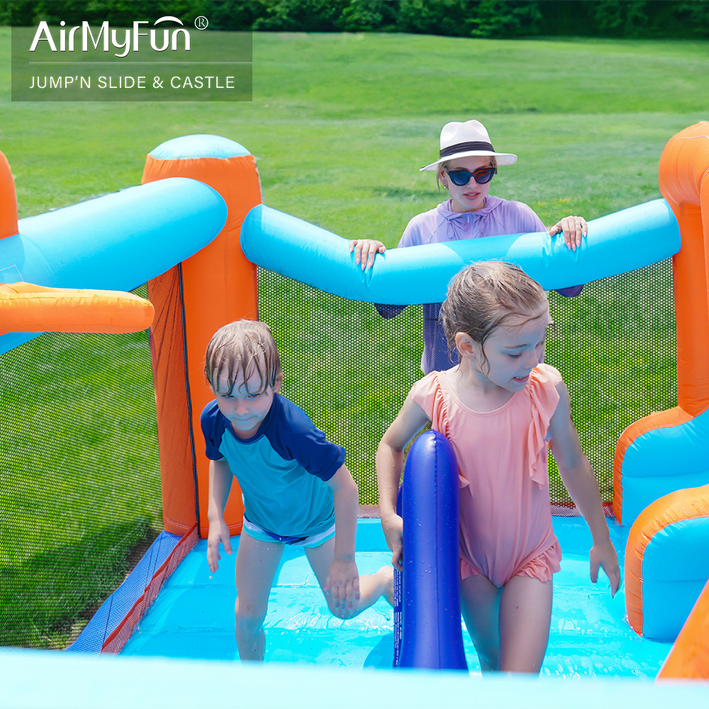 AMF | Castillo inflable para el hogar, parque infantil de rociado de agua, interior y exterior, tobogán de rociado pequeño para el hogar, castillo de salto