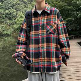 2026新款美式复古格子长袖衬衫男女潮牌街头宽松小众百搭休闲衬衣