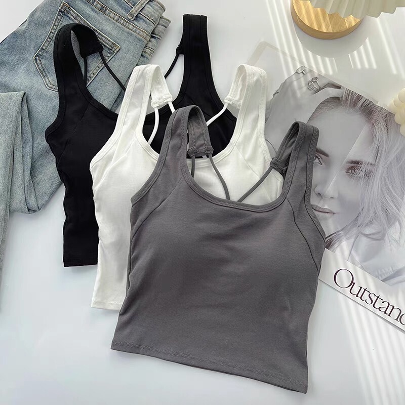 Solid Color Cross Beautiful Backless Camisole Sports Inner Wearing Chest Wrapping Fixed Cup Anti-walking Outer Wear Underwear for Girls