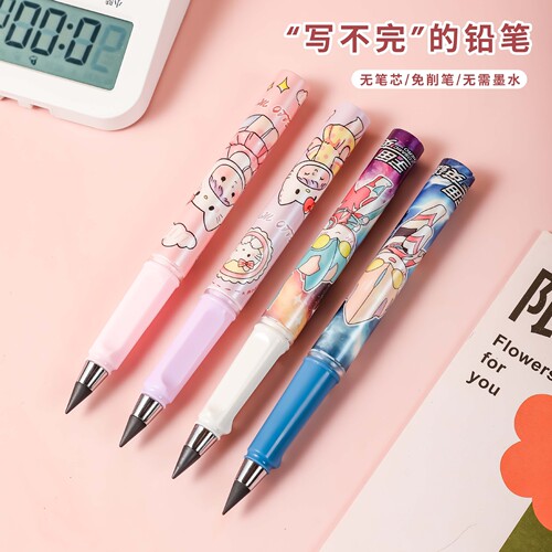 Cartoon black technology no-sharpening eternal pencil for students, durable and not easy to break, hand-held posture pencil refill replacement