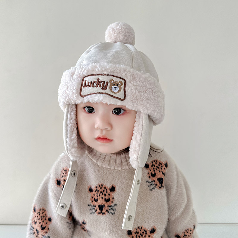 Sombrero para bebés otoño y invierno grueso y terciopelo de moda coreana para niños protección de orejas gorro de invierno caliente para niños gorro de bolsillo