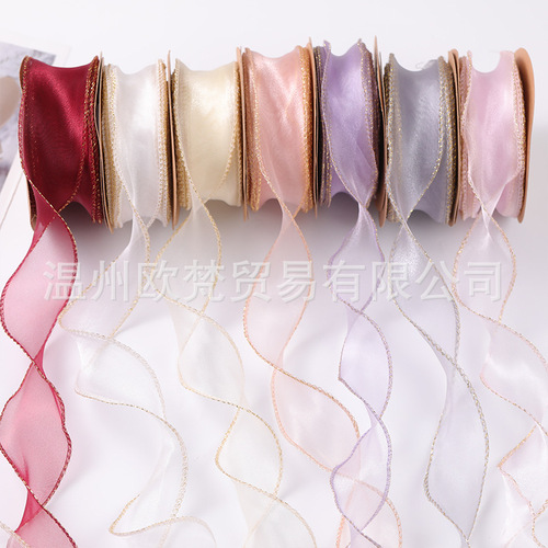 Cake flower bouquet ribbon bow tied with hairpin headdress wavy roll packaging fishtail snow yarn woven satin colorful streamers