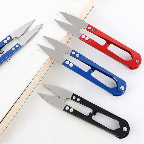 Home Daily U-shaped Spring Fabric Scissors Large Cross-Stitch Clothing Thread Trimming Sewing Shears Colorful Iron Wire Scissors