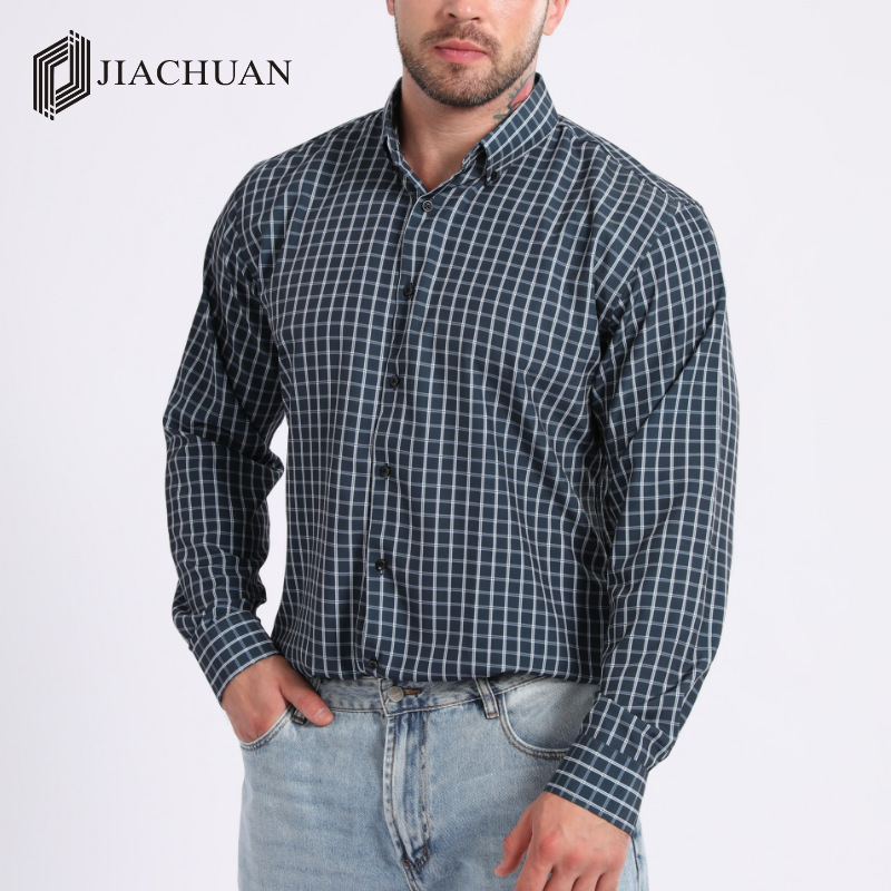 Jiachuan Cross-Border Four-Way Stretch Digital Printed Striped Long-Sleeved Lapel Men's Shirt-Like Men's Shirts Men's Clothing Wholesale