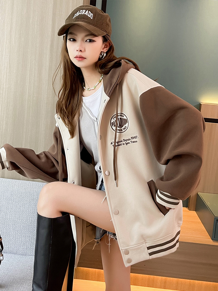 美式棒球服外套女2025新款学院风加厚美拉德棉衣服初高中学生卫衣