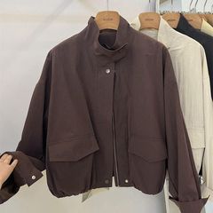 韩系短款立领冲锋衣女春秋季宽松显瘦风衣外套休闲工装夹克上衣