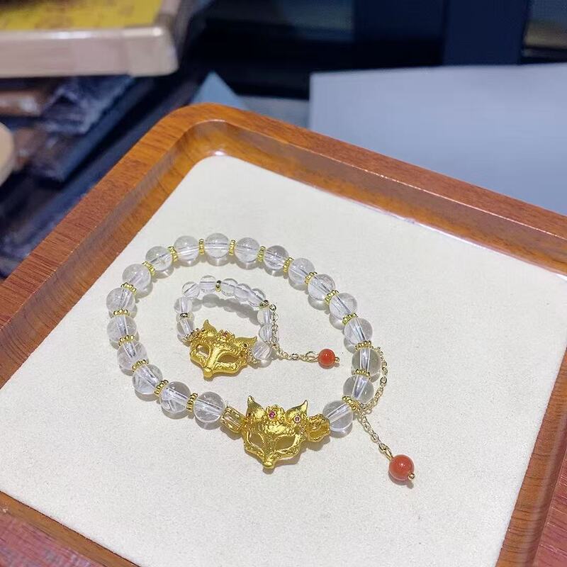 白水晶搭配九尾狐面具配饰手串戒指简约百搭小众时尚精致手链女款|undefined