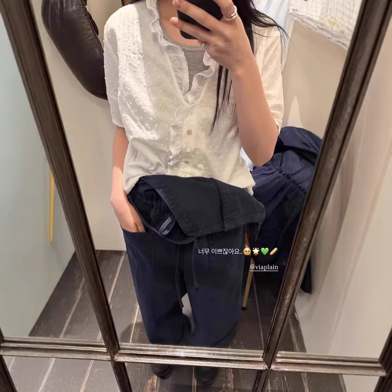 Now Available Viapla*N Lace Single-Breasted Shirt Korean Designer Women's High-End White Korean-Style Short-Sleeved Shirt Now Available Viapla*N Lace Single-Breasted Shirt Korean Designer Women's High-End White Korean-Style Short-Sleeved Shirt