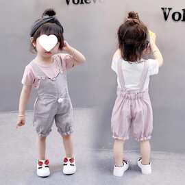 2019新款婴幼儿夏装0-4岁女宝宝背带裤套装短袖两件套小女孩童装