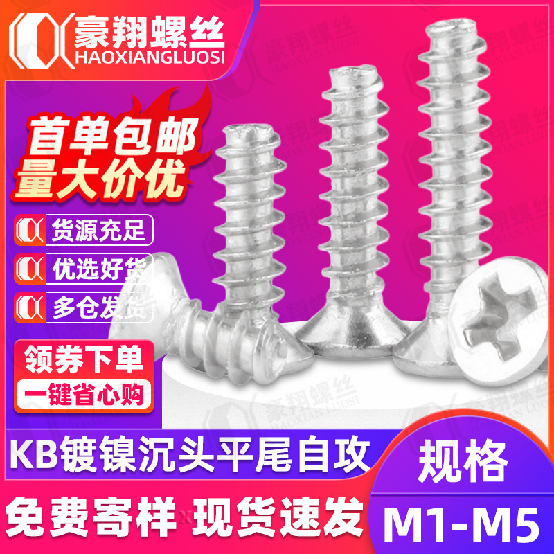 Nickel-Plated Cross Flat Head Self-Tapping Screws Kb Countersunk Head Screws for Electronic Enclosures Small M1/M2/M2.3 Thread Nickel-Plated Cross Flat Head Self-Tapping Screws Kb Countersunk Head Screws for Electronic Enclosures Small M1/M2/M2.3 Thread