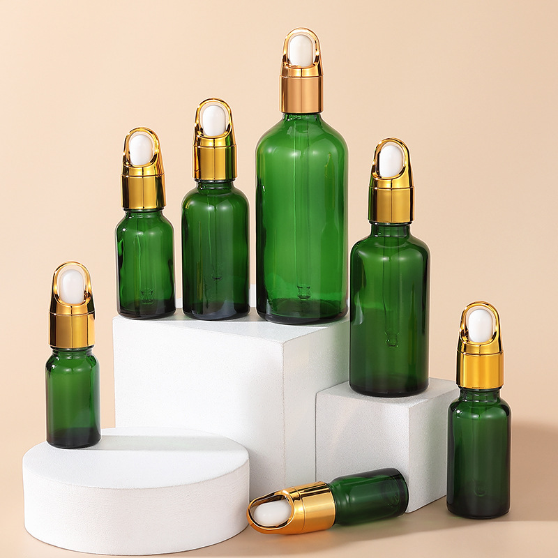 厂家批发现货100ml-5ml绿色精油瓶 化妆品分装瓶18螺口精华液瓶