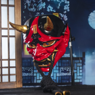 Halloween Resin Prajna Mask Props Horror Tattoo Decoration for Men and Women cos Japanese Demon King Ghost Dress Up