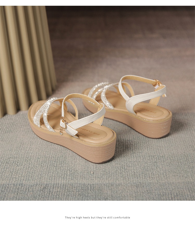 Sandal cao gót nữ đính đá phong cách La Mã, đế xuồng thoải mái — AY161 Trắng be chi tiết 20