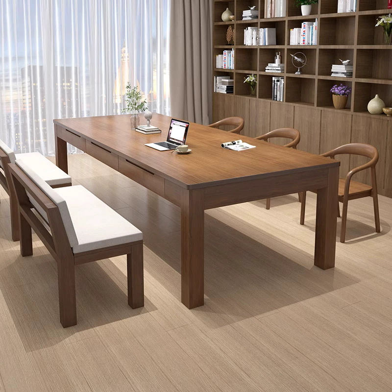 Leisure Area Reading Large Desk Living Room All Solid Wood Negotiation Table with Drawers Multi-Person Study Table Long Table Workbench