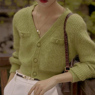 慵懒风奶fufu毛衣外套女秋冬新款法式小香风短款针织开衫软糯上衣