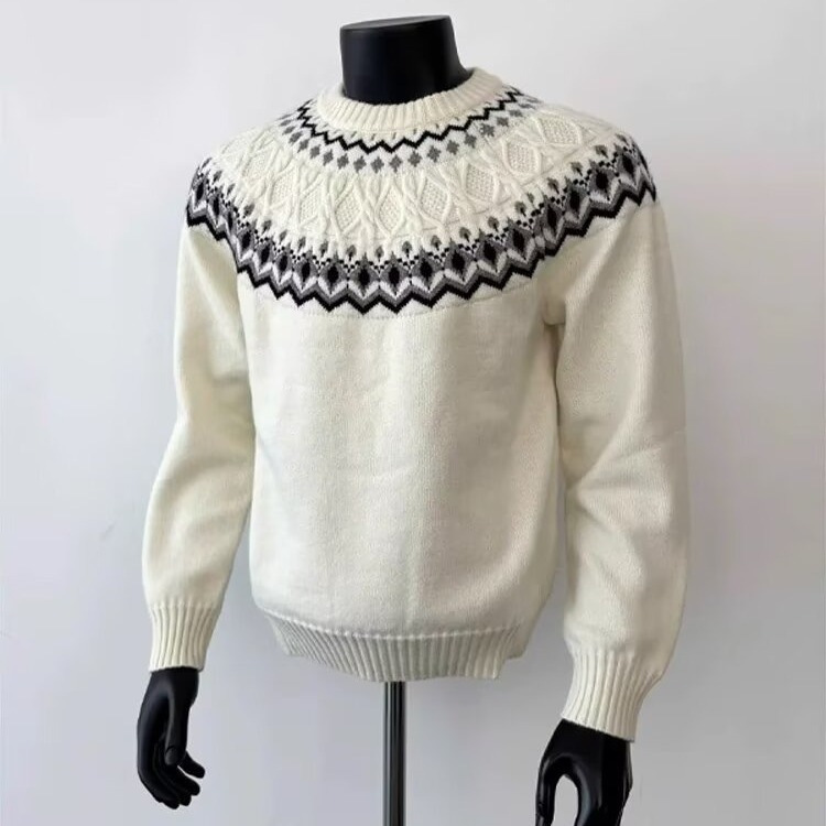 Fair Isle cable knit base sweater for men, autumn soft and cozy, relaxed and casual knitwear, cleanfit inner top Fair Isle cable knit base sweater for men, autumn soft and cozy, relaxed and casual knitwear, cleanfit inner top