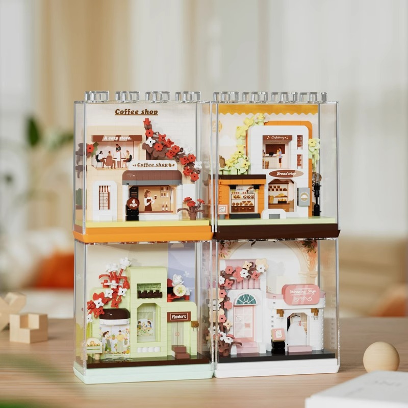 Tienda de bodas, cafetería, floristería, castillo de la infancia, vista de la calle, cabaña compatible con los bloques de construcción, juguetes para niños, regalos para niñas.