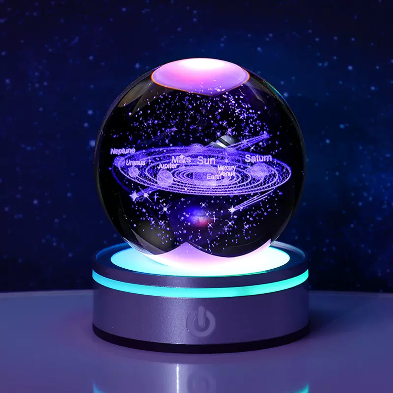星空银河系3d内雕水晶球小夜灯电池底座桌面卧室摆件情侣学生礼品