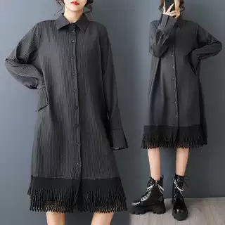 实拍春装新款宽松时尚小众设计感工艺花边拼接百搭中长款连衣裙