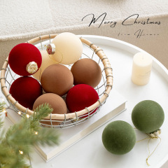 クロスボーダー新品8cm植毛クリスマスボールワインレッドカレーグリーンクリスマスボールクリスマスツリー装飾ボールペンダント
